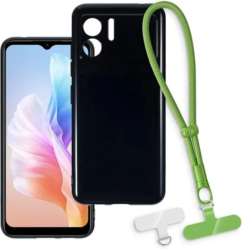 Vista 12 de Estuche y correa de muñeca para Doogee N50 - transparente+negro Funda protectora 2 en 1 para teléfono de 6.52 pulgadas con cordón desmontable