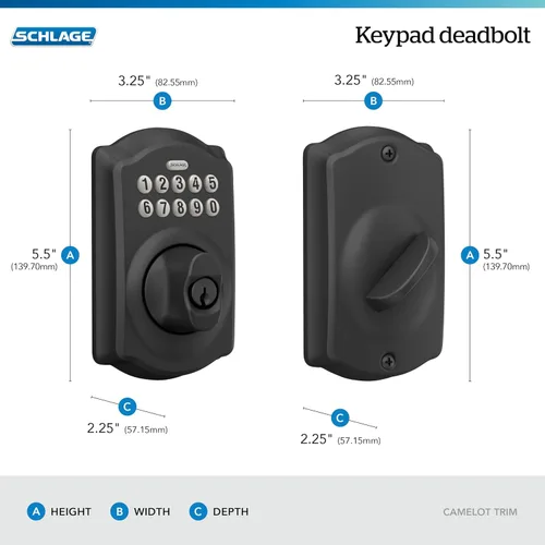 Vista 9 de Schlage Cerradura de cerrojo de teclado electrónico, borde Camelot, negro