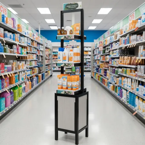 Vista 5 de Azar Displays, 655000, torre de exhibición al por menor con 3 niveles, estantes altos para cosméticos, soporte de exhibición de belleza