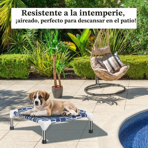 Vista 4 de Cama elevada para perros con tela de algodón, marco de acero inoxidable