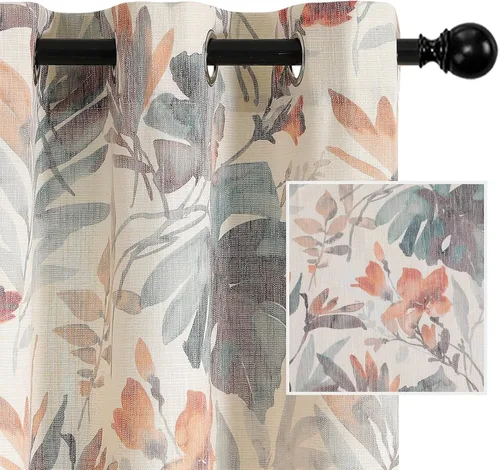 Vista 10 de Mysky Home - Cortinas florales de 90 pulgadas de largo, con filtro de luz, cortinas de dos hojas con pinzas y pliegues para sala de estar