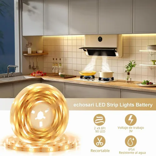Vista 6 de echosari 2 PCS 9.8Ft Strip Lights Battery Operated with Remote Timer Blanco cálido