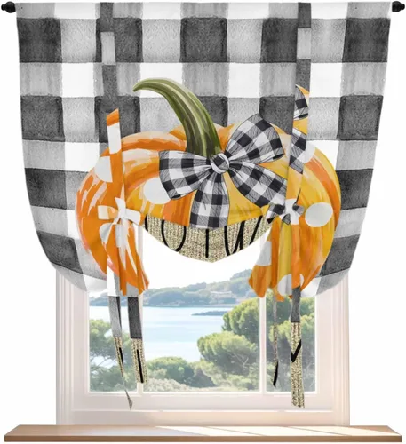 Vista 13 de Cortinas de Navidad con lazos para cocina, baño, dormitorio, ventanas de 45 pulgadas de largo, cortinas con globos, cortinas con bolsillo