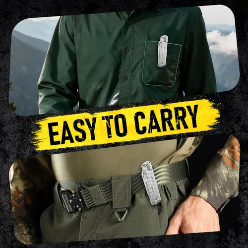 Vista 2 de BIBURY Cuchillo de bolsillo multiherramienta BI2056, cuchillo multiherramienta de acero inoxidable con clip, cuchillo plegable multiherramienta EDC