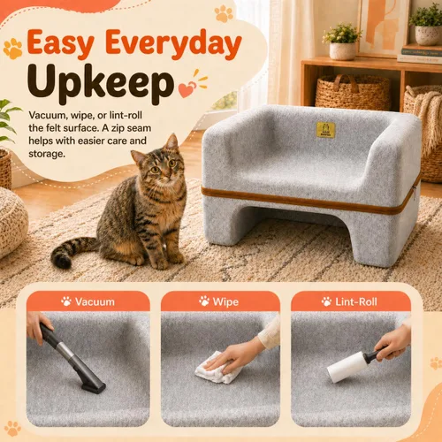 Vista 7 de Cama grande para gatos de interior, cama cueva para gatos de 2 niveles con salón superior y escondite inferior, sofá lavable de fieltro PET