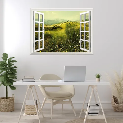 Vista 14 de wall26 Adhesivo decorativo para pared, loros verdes sentados en la rama afuera, ventana abierta, no se pega ni se pega, papel tapiz no tejido