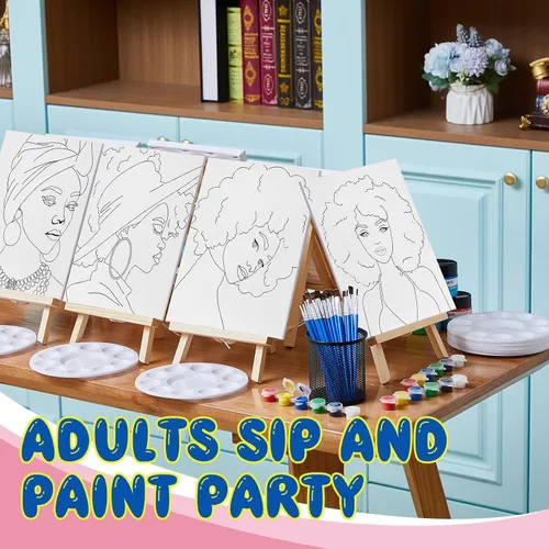 Vista 6 de Xtinmee Juego de 12 juegos de pintura y sorbo para adultos, lienzo predibujado, juego de pintura de lienzo para niñas afro predibujadas, kit