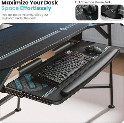 Vista 8 de EUREKA ERGONOMIC Bandeja de teclado en forma de ala de escritorio para juegos de 72 pulgadas, color negro