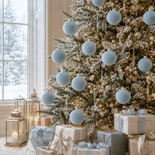 Vista 6 de 18 adornos de terciopelo para árbol de Navidad, juego de adornos de Navidad Azul polvo