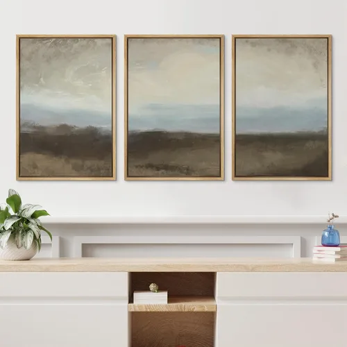 Vista 261 de wall26 Lienzo enmarcado para pared, juego de arte de acuarela pastel, paisaje rural, ilustraciones con formas abstractas, arte moderno, decorativo