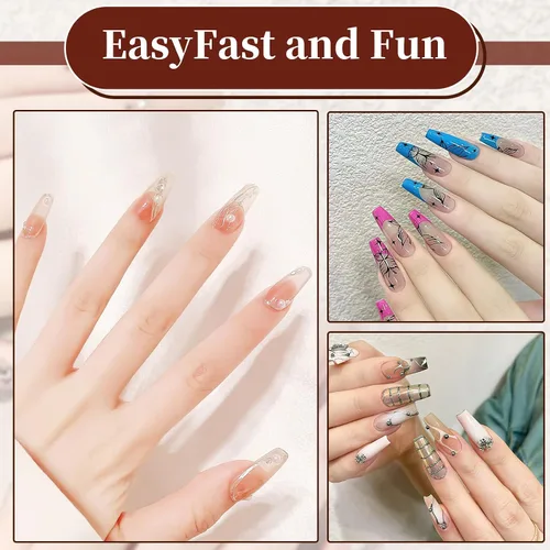 Vista 7 de FEBSNOW 600 piezas de puntas de uñas postizas largas estilo ataúd, uñas de gel transparentes de cobertura completa, estilo bailarina, autoadhesivas