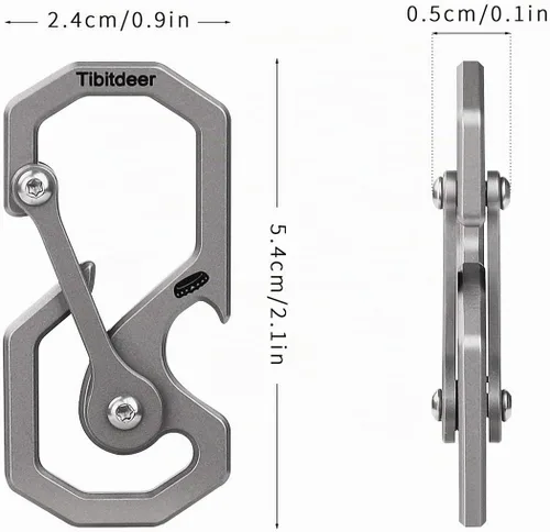 Vista 4 de Tibitdeer Titanium Keychain, Multifunctional Carabiner Clip Key chain Heavy Duty Car Key Organizer with Bottle Opener K1 Gris