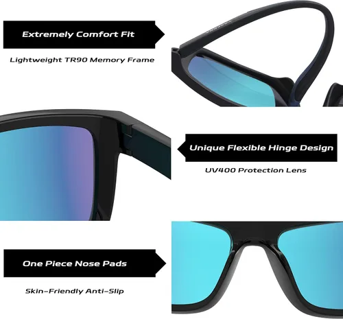Vista 4 de Yaserra TAC - Lentes de sol cuadrados polarizados para hombres y mujeres, ligeros TR-90, marco de color, lentes de espejo con bloqueo UV