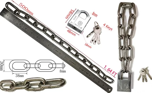 Vista 2 de WANLIAN Cerradura de cadena de seguridad con 0.315 in de grosor de acero endurecido especial de cadena redonda Cerraduras de cadena de ciclismo