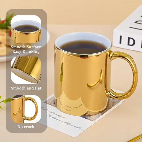 Vista 4 de BYCNZB Juego de 4 tazas de café de cerámica doradas para café, té, cacao (12 onzas)