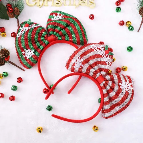 Vista 5 de Aneco Paquete de 6 diademas de lazo de Navidad, sombreros de fiesta, aro para el pelo, decoración de vacaciones, tocado para suministros de fiesta