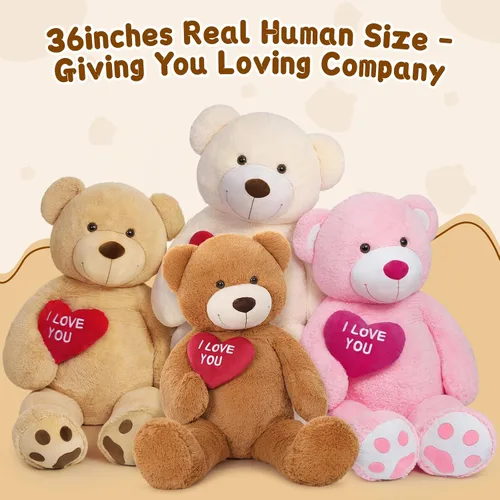Vista 2 de MaoGoLan Oso de peluche grande con corazón rojo "I Love You", regalo de oso de peluche grande de 36 pulgadas para niños, novio, novia, esposa