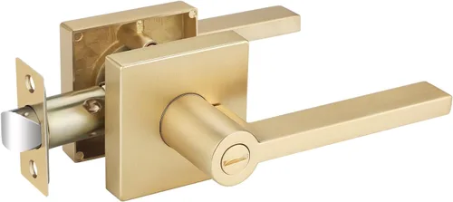 Vista 27 de EHOMEWARE Juego de manijas dobles para puerta delantera, paquete de 1 manija de puerta cuadrada de latón satinado, combinación de perilla de puerta
