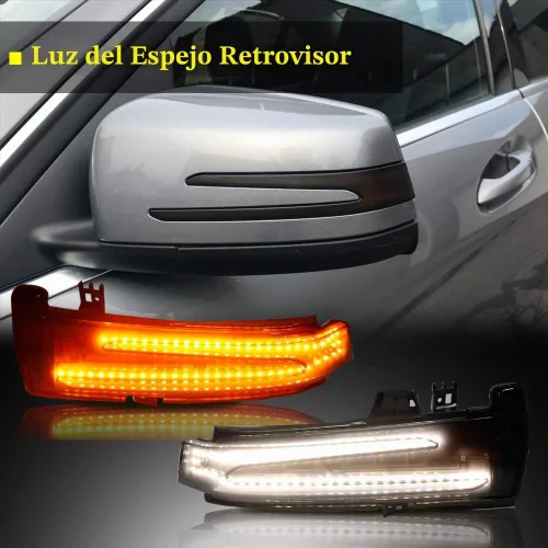 Vista 6 de Lente ahumada Switchback blanco ámbar dinámico intermitente secuencial LED espejo lateral luz de giro montaje para Mercedes-Benz C E S CLA CLS GLK