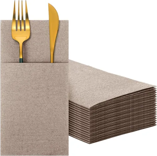 Vista 9 de Seajan 35 servilletas de lino de bolsillo, servilletas desechables de papel airlaid preplegadas con bolsillo integrado para cubiertos para Azul