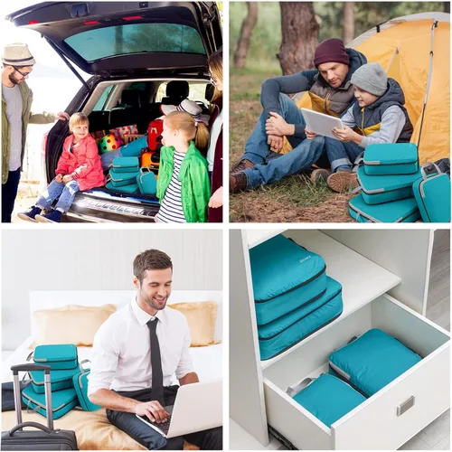 Vista 8 de Gonex cubos de compresión para embalaje, 3 piezas4 piezas de organizadores de equipaje de viaje de almacenamiento expandibles, 4 Pcs Azul, 4 PIEZAS