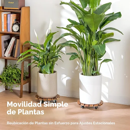 Vista 5 de Bamworld Soporte para Plantas al Aire Libre con Bandeja Rodante Organizador para Plantas con Ruedas 12 Pulgadas Carro de Plantas con Ruedas Carro