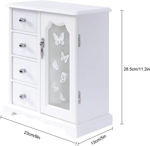 Vista 2 de DNYSYSJ Joyero, organizador de joyas pequeño de madera maciza para mujeres y niñas, con organizador de 4 cajones y carrusel de collar integrado