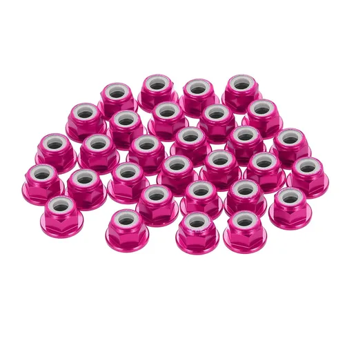 Vista 39 de MECCANIXITY 30 piezas de tuercas de bloqueo de aleación de aluminio M3 con paso de 0.5 mm, tuercas hexagonales con brida de nylon con rosca serrada