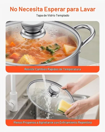 Vista 6 de VEVOR Olla de acero inoxidable, olla de acero inoxidable de 8 cuartos con tapa de vidrio, sin PFOA, sin PFAS, compatible con estufas de gas, cocinas