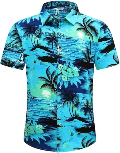 Vista 3 de SheLucki - Camisa hawaiana para hombre, unisex, estilo informal, manga corta, con botones y estampado de sombra de palmeras, para el verano