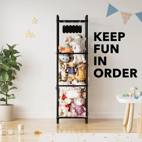 Vista 6 de SpaceAid Organizador de Almacenamiento de Animales de Peluche, Soporte de Almacenamiento de Juguetes de Peluche del Zoológico de Animales de Madera