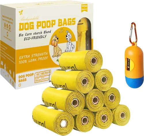 Vista 9 de Bolsas para excrementos de perro, 150 unidades con soporte (10 rollos), bolsas biodegradables, ecológicas y fáciles de abrir, bolsas gruesas