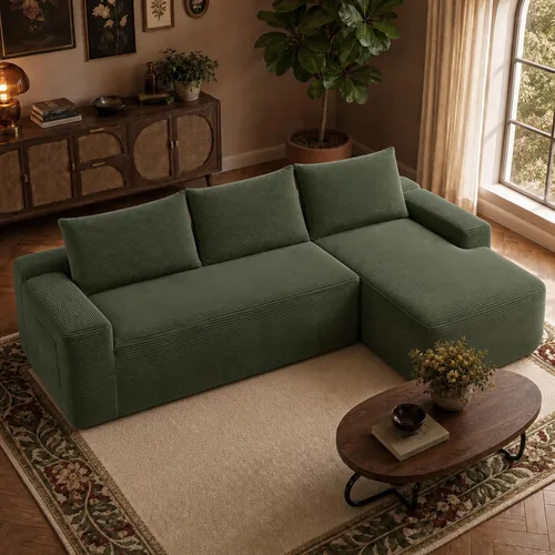 Vista 30 de Sofá seccional negro de 96.9 pulgadas, sofá modular de pana sin hueso con resortes y espuma de alta resistencia, asiento profundo compacto de gran