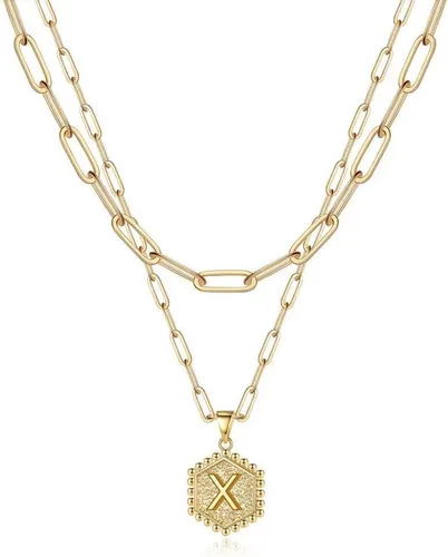 Vista 9 de M MOOHAM - Delicado collar de oro para mujer, de 14 quilates, en capas, lindos collares con letra hexagonal con inicial para mujer, regalos