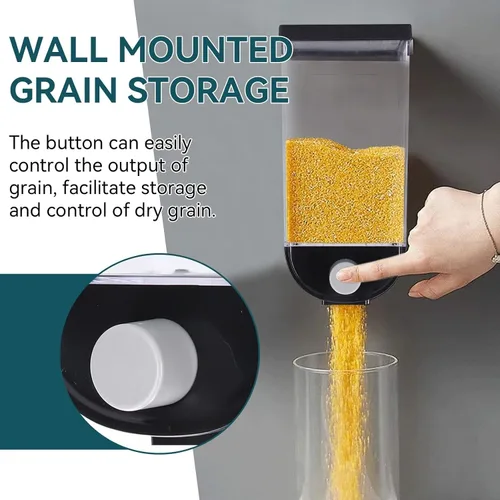 Vista 6 de Cyrank Dispensador de arroz, dispensador de cuentas de lavandería para colgar en la pared, contenedor de almacenamiento de alimentos secos