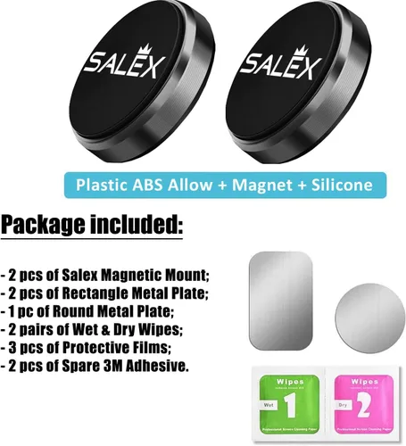 Vista 3 de SALEX Soportes magnéticos para teléfono, paquete de 2 con adhesivo 3M. Soporte plano negro para teléfono celular para tablero de automóvil, camión