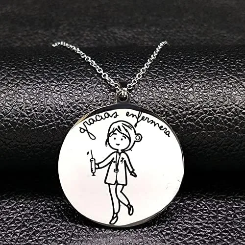 Vista 6 de Fashion Nurse Stainless Steel Necklace Women Silver Color Necklaces Pendants Jewelry Enfermeria Regalos