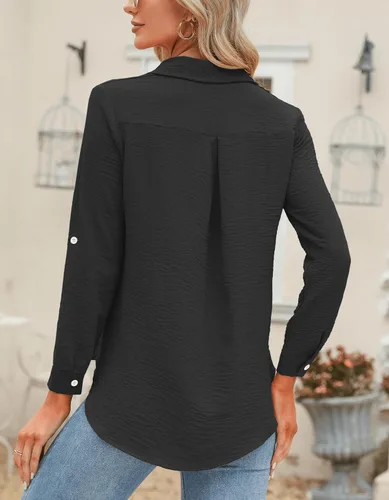 Vista 76 de Odosalii - Camisas con botones para mujer, con cuello en V, manga larga, enrolladas, blusas elegantes y formales para negocios y ocasiones casuales