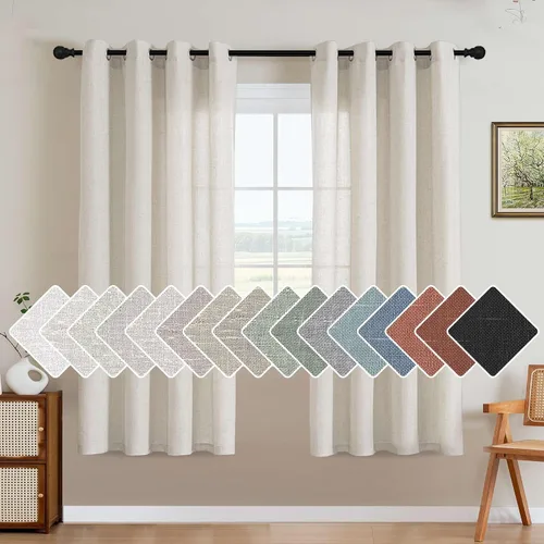 Vista 75 de H.VERSAILTEX Elegant - Cortinas texturizadas de lino natural mezclado con eficiencia energética, filtrado de luz, con ojales de níquel