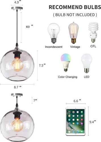 Vista 6 de Iluminación colgante para isla de cocina, luces colgantes de vidrio rústico moderno, globo transparente, luces de burbujas de semillas