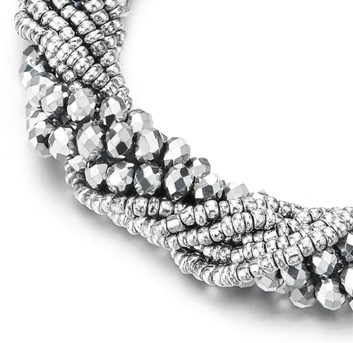 Vista 2 de COOLSTEELANDBEYOND Pulsera de cuentas de cristal de color plateado con cierre magnético de encanto de bola de diamantes de imitación, Cristal Plata