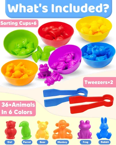 Vista 2 de Oomloid Animales para Contar Juguetes Montessori para Niños de 3, 4, 5 Años, Niños y Niñas, Juguetes Educativos Sensoriales para Actividades
