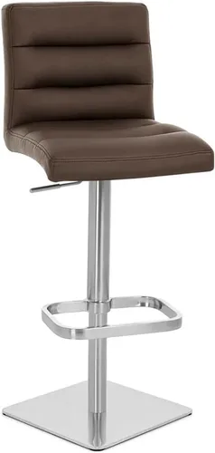 Vista 15 de ZURI Taburete de bar moderno de altura ajustable marrón exuberante con base plana redonda cepillada