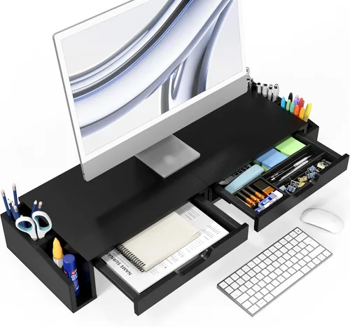 Vista 2 de Simple Houseware Soporte elevador de escritorio para monitor doble con 2 Negro