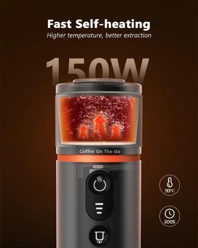 Vista 2 de CONQUECO Máquina de café espresso portátil: 12V eléctrica pequeña máquina de viaje Expresso - Autocalentamiento 8 tazas funciona