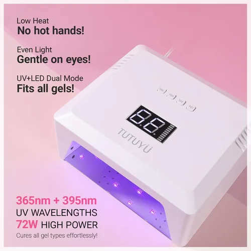 Vista 3 de Lámpara de uñas LED UV de 72 W, secador de uñas de diseño compacto para esmalte de gel con 4 temporizadores, sensor automático, longitud de onda