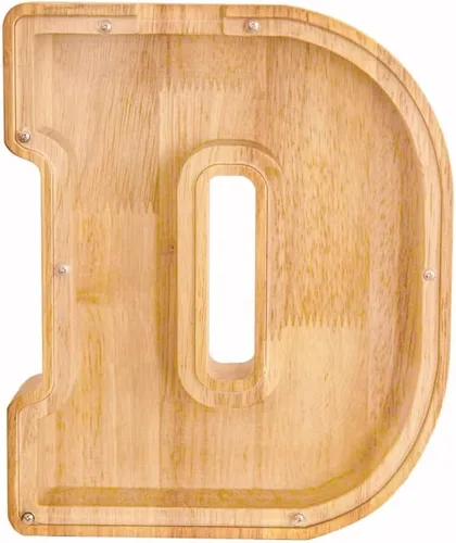 Vista 9 de Alcancía de 26 letras del alfabeto inglés A-Z, alcancía de madera transparente de gran capacidad, caja de ahorro de monedas personalizada