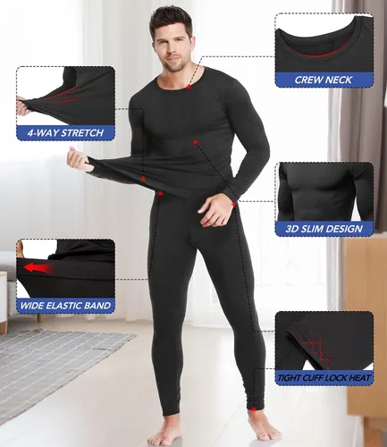 Vista 3 de Conjunto de ropa interior térmica para hombre con forro polar ligero y ultrasuave, conjunto de John largo, capa base de esquí