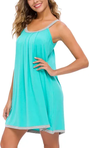 Vista 2 de AVIIER Camisón de algodón suave para mujer, sin mangas, con correa ancha, ropa de dormir completa
