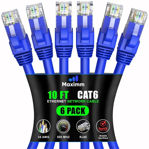 Vista 38 de Maximm Cable Ethernet Cat 6 de 0.6 pies (paquete de 6) – Cable LAN de alta velocidad, cable de Internet, cable de conexión y cable de red – UTP